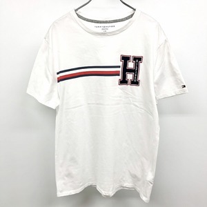 トミーヒルフィガー TOMMY HILFIGER Tシャツ ロゴ プリント 刺繍 丸首 半袖 綿100% コットン L ホワイト×ネイビー×レッド 白 メンズ 男性