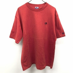 チャンピオン Champion Tシャツ カットソー ロゴ刺繍 丸首 クルーネック 半袖 ショートスリーブ 綿100% コットン L レッド 赤 メンズ 男性