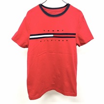 トミーヒルフィガー TOMMY HILFIGER Tシャツ ロゴ刺繍 丸首 半袖 綿100% コットン S レッド×ネイビー×ホワイト 赤 メンズ(レディース？)_画像1