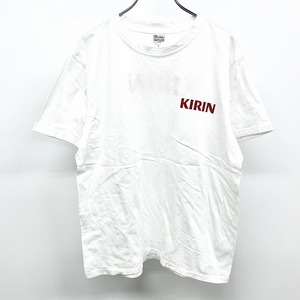 キリン KIRIN 麒麟 Tシャツ カットソー 両面ロゴプリント 英字 文字 丸首 クルーネック 半袖 綿100% コットン L ホワイト 白 メンズ 男性