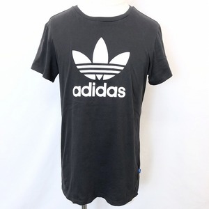 アディダス トレフォイル adidas TREFOIL Tシャツ カットソー ロゴプリント 丸首 半袖 綿100% L ブラック 黒 メンズ(レディース？)