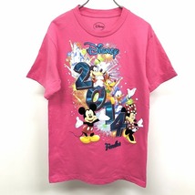 ディズニー DISNEY インポート古着 Tシャツ 2014 FLORIDA フロリダ アメリカ USA 一部フロッキープリント 半袖 綿100% S ピンク レディース_画像1