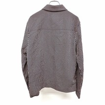 ザラ ZARA クレープ シアサッカー シャツジャケット ストライプ ボタン留め 長袖 ポリ100% M 紺×茶×白系 紺 メンズ(レディース？)_画像2