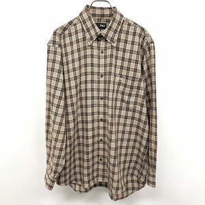  filler FILA shirt check Logo embroidery button down long sleeve long sleeve . pocket long tail cotton × poly- L brown group light brown group men's 