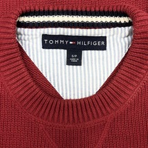 トミーヒルフィガー TOMMY HILFIGER ニット セーター Vガゼット 丸首 ワンポイント刺繍 ロゴ 長袖 綿100% S レッド系 赤系 メンズ 男性_画像3