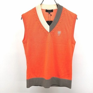  Dux Golf [ новый товар / перевод есть ]DAKS GOLF вязаный лучший свитер без рукавов V шея ламе вышивка сделано в Японии шерсть 100% M orange женский 