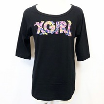 エックスガール X-GIRL 5分袖Tシャツ カットソーキャンディー柄ロゴ プリント ラグラン ラウンドネック 綿100% 1 ブラック 黒 レディース_画像1