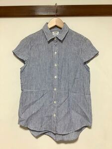 te1108 SHIPS Ships PLANDERS LINENlinen shirt short sleeves shirt 38 white / blue lady's flax made in Japan 