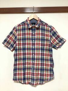 te1150 TK MIXPICE Takeo Kikuchi check short sleeves shirt L red / blue / light green 