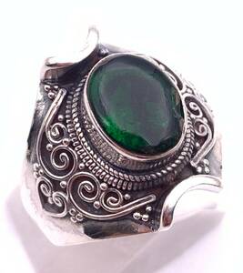  natural stone emerald antique manner silver925 ring g* 22 number 
