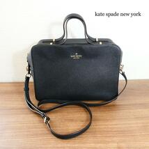 美品 kate spade new york ケイトスペードニューヨーク カウレザー 2WAY スクエア ハンドバッグ ショルダーバッグ トランクバッグ 黒_画像1