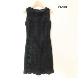  superior article FENDI Fendi size IT38 knees height no sleeve One-piece A line pleat round neck black black 