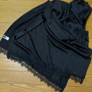 BEAMS HEART ビームス ハート　黒色レース付ラメ入りストール　ショール　結婚式