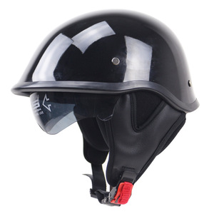 新品 ハーフヘルメット 内蔵ゴーグル 半帽ヘルメット 男女兼用 バイクヘルメット 半キャップ ヘルメット 艶黒 サイズ： M