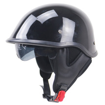 新品 ハーフヘルメット 内蔵ゴーグル 半帽ヘルメット 男女兼用 バイクヘルメット 半キャップ ヘルメット 艶黒 サイズ： L_画像2