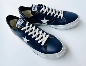 デッド!! 名作!! 日本製 CONVERSE ONE STAR NAVY コンバース ワンスター レザー ネイビー 紺 us 8.5 / 27 ㎝ MADE IN JAPAN