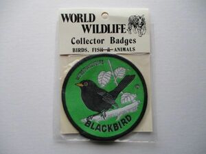 70s WORLD WILDLIFEクロウタドリ『BLACKBIRD』Collector Badgesワッペン/鳥バードウォッチング野鳥ブラックバードPATCHアップリケ V193