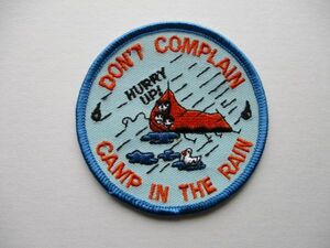90s DON'T COMPLAIN CAMP IN THERAINワッペン/刺繍PATCH夏サマー自然キャンプ雨あひるアヒルCAMPアウトドアRAINアップリケ V193