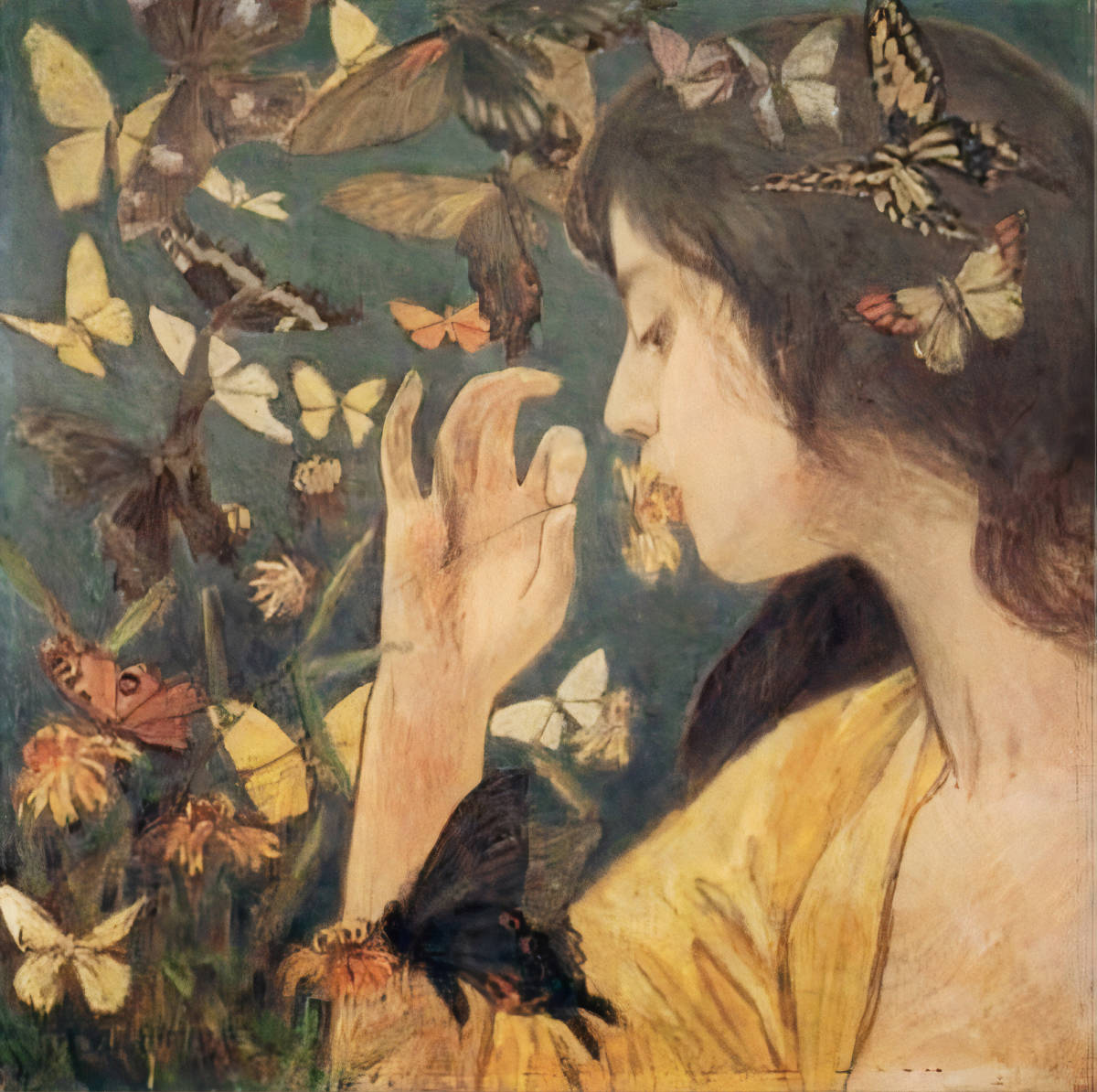 Fujishima Takeji Butterfly 56x56 cm Reproduction d'affiche ◆Nouveaux tirages Ohara Koson Kawase Hasui Hokusai Utamaro Tsuchiya Koitsu Yoshida Hiroshi Tsukioka Yoshitoshi, Peinture, Ukiyo-e, Impressions, Portrait d'une belle femme