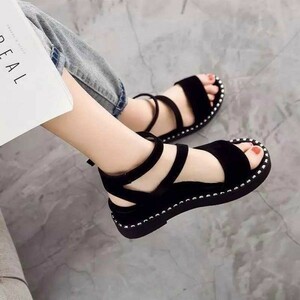  prompt decision # the cheapest price * lady's sandals sport sandals sneakers thickness bottom summer sandals beautiful legs ..... stylish 22.5~25cm(black)