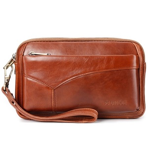  new goods! multifunction hand made clutch bag men's bag original leather cow leather high capacity light weight Brown 