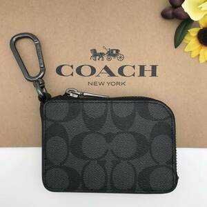 COACH ★大人気★ Lジップ キーケース シグネチャー チャコール キーホルダー キーリング CB927 QBO4G 新品