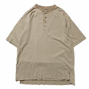 90's リーバイス ドッカーズ ボーダー ヘンリーネック Ｔシャツ 半袖 (XL) タン×生成り系 90年代 旧タグ オールド Levi's DOCKERS Y2K