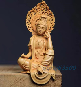 仏教 木彫★仏像 自在観音菩薩座像 黄楊木工芸品