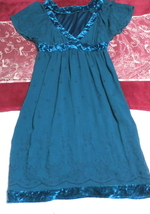 深青緑ブルーグリーンVネックネグリジェワンピースチュニックドレス Deep blue green V neck negligee tunic dress_画像4