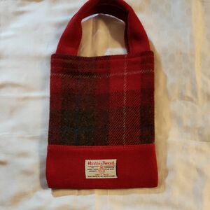 【値下げ】Harris Tweed レッド系チェック ウールミニトート