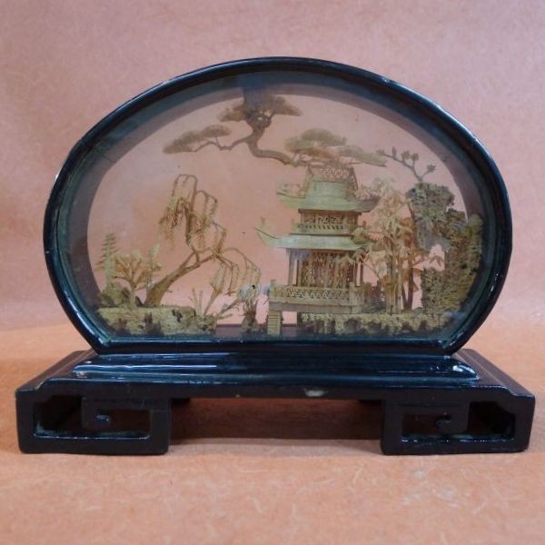 昭和 アンティーク 工芸品 水墨画のような立体模型 コルク彫り 激レア