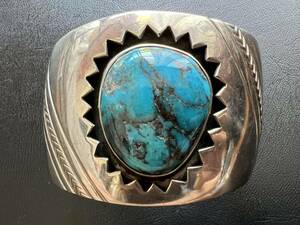 HOPI. Takumi .[Lewis Lomay/ Lewis *romei]1960~1970*sbiz Be turquoise wide bangle ho pi Navajo Indian jewelry 