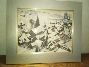 油彩 模写 岡鹿之助 『群落』(雪) Group of Houses in Snow 1962 出品者による模写 手描き 油絵 額縁付 絵画 風景画 【あおきしずか】