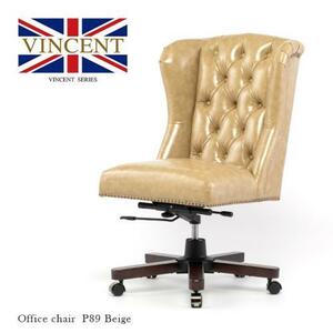 チェア オフィスチェア アーム付 椅子 いす デスクチェア ハイバック アンティーク調 英国 木製 ベージュ 合皮 VINCENT 9013-OF-P89B