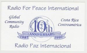 beli карта Radio For Peace International 1997 год BCL