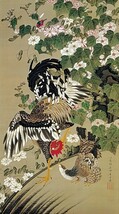 【フルサイズ版】伊藤若冲 芙蓉双鶏図 じゃくちゅう 生誕300年 壁紙ポスター 334×603mm はがせるシール式 019S2_画像1