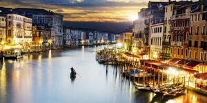 Art hand Auction Venice Night View City of Water Grand Canal Venice Italy Panorama Painting Style Wallpaper Poster Extra Large 1152 x 576mm Peelable Sticker 009S1, printed matter, poster, others