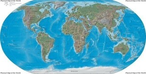 世界地図 モルワイデ図法 立体感 インテリア アート 特大1136×576mm（はがせるシール式）008S1