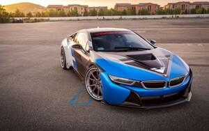 Art hand Auction Vorsteiner BMW i8 VR-E 2016 款插电式混合动力车绘画风格壁纸海报超大宽 921 x 576 毫米可剥离贴纸 015W1, 汽车相关商品, 按汽车制造商, 宝马