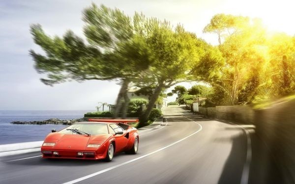 Lamborghini Countach 5000 QV Tapetenposter im roten Lackierstil, extra große, breite Version, 921 x 576 mm (abziehbarer Aufklebertyp) 011W1, Auto, Motorrad, Automobilbezogene Waren, Andere