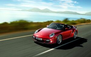 Art hand Auction 保时捷 911 Turbo Cabriolet 997 款 2007 红色油画风格壁纸海报 特大宽版 921 x 576 mm(可移除贴纸类型)006W1, 汽车相关商品, 按汽车制造商, 保时捷