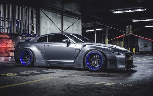 日产 GT-R R35 Liberty Walk 银色涂装壁纸海报 特大宽版 921 x 576mm (可移除贴纸类型) 016W1, 汽车相关商品, 按汽车制造商, 日产