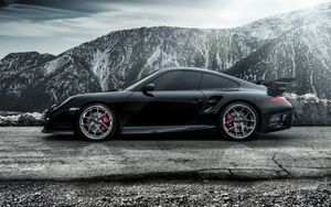 ポルシェ 911 カレラ ターボ 991型 2015年 ブラック 絵画風 壁紙ポスター 特大ワイド版921×576mm（はがせるシール式）001W1