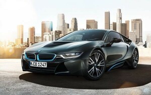 BMW i8 I12 2015年 ブラック プラグインハイブリッド・スーパーカー 壁紙ポスター 特大ワイド版 921×576mm はがせるシール式 008W1