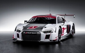 アウディ R8 LMS 2015年 ホワイトグレー Audi 絵画風 壁紙ポスター 特大ワイド版921×576mm（はがせるシール式）001W1