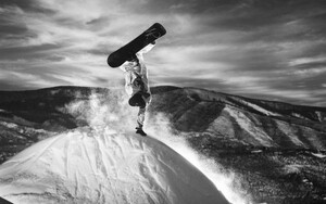 Art hand Auction Snowboard Freestyle Snowboard Cross Snow Monochrome Peinture Style Papier peint Poster Extra Large Version 921 x 576 mm (Type d'autocollant amovible) 017W1, snowboard, Souvenir, Produits liés, autres