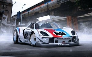 Art hand Auction Porsche 918 Supercar Painting Style Wallpaper Poster Extra Large Wide Version 921 x 576mm (Peelable Sticker Type) 002W1, Automobile related goods, By car manufacturer, Porsche