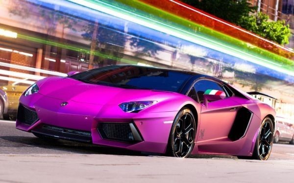 Lamborghini Aventador, фиолетовые обои в стиле живописи, постер, широкая версия, 603 x 376 мм (тип отслаиваемой наклейки) 005W2, машина, мотоцикл, Товары автомобильной тематики, другие