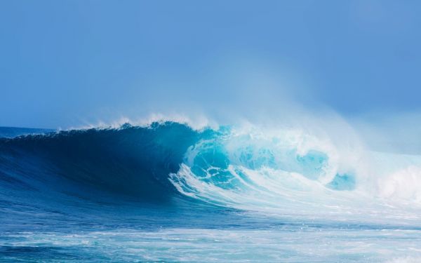 ملصق ورق حائط بنمط أمواج المحيط الأزرق والأمواج الزرقاء لركوب الأمواج على شكل لوحة جدارية كبيرة جدًا إصدار عريض 921 × 576 مم (نوع الملصق القابل للإزالة) 012W1, المواد المطبوعة, ملصق, علوم, طبيعة