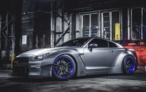 日産 GT-R R35 リバティーウォーク ニッサン 絵画風 壁紙ポスター 特大ワイド版921×576mm（はがせるシール式）030W1